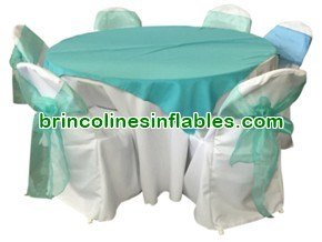 Round Table & Round Back Chair Covers (White/Teal)